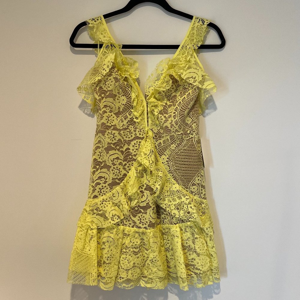 For Love & Lemons Tati Lace Ruffle Dress Yellow Size L NWT
